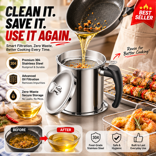 Modern Stainless Steel Oil Dispenser & Grease Container