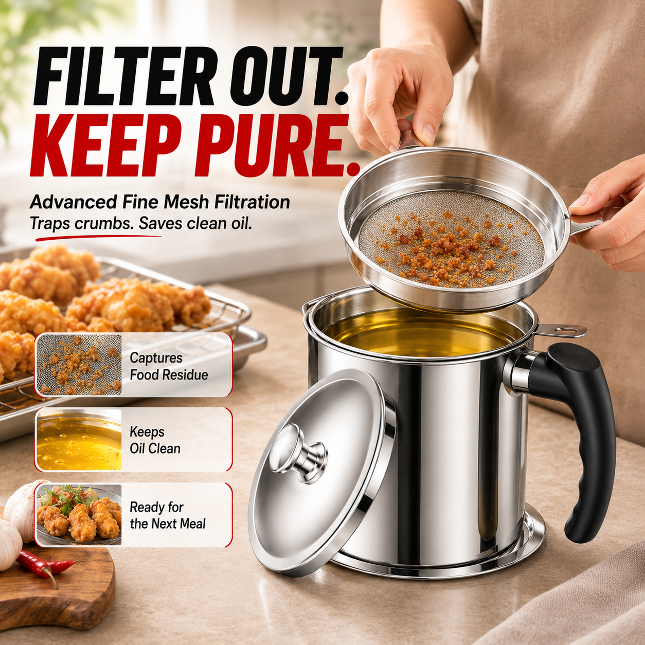 Modern Stainless Steel Oil Dispenser & Grease Container