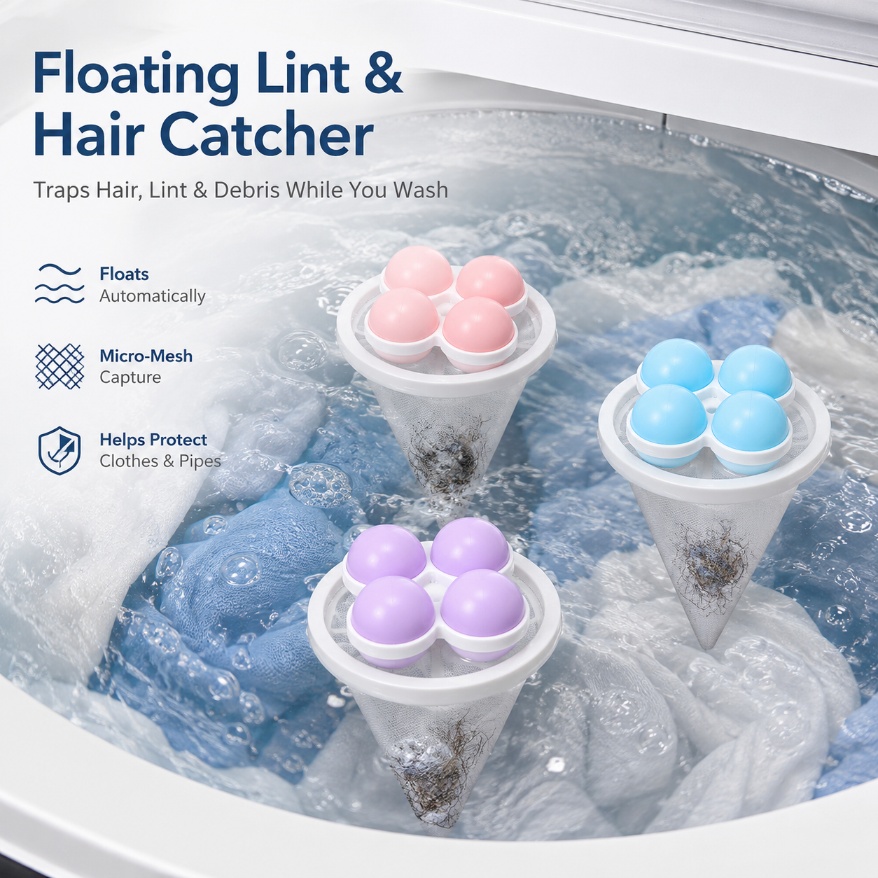 Reusable Floating Washing Machine Lint & Hair Filter Bag