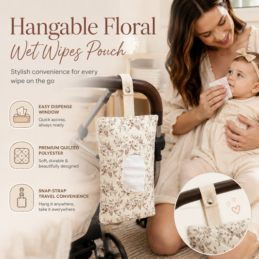 Hangable Floral Quilted Wet Wipes Pouch
