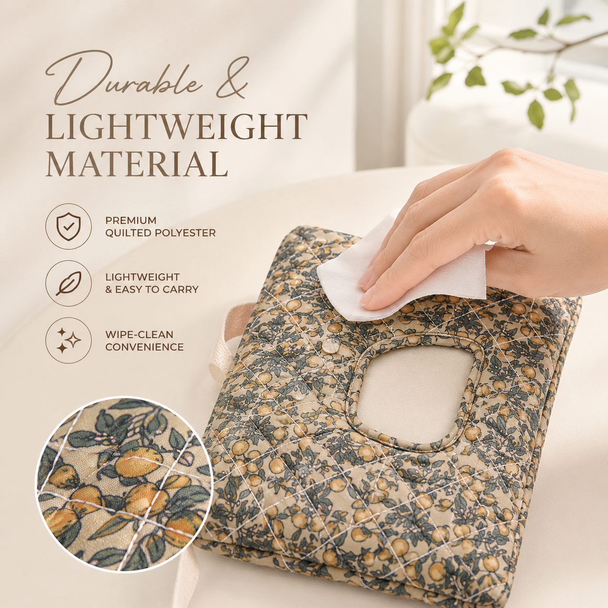 Hangable Floral Quilted Wet Wipes Pouch