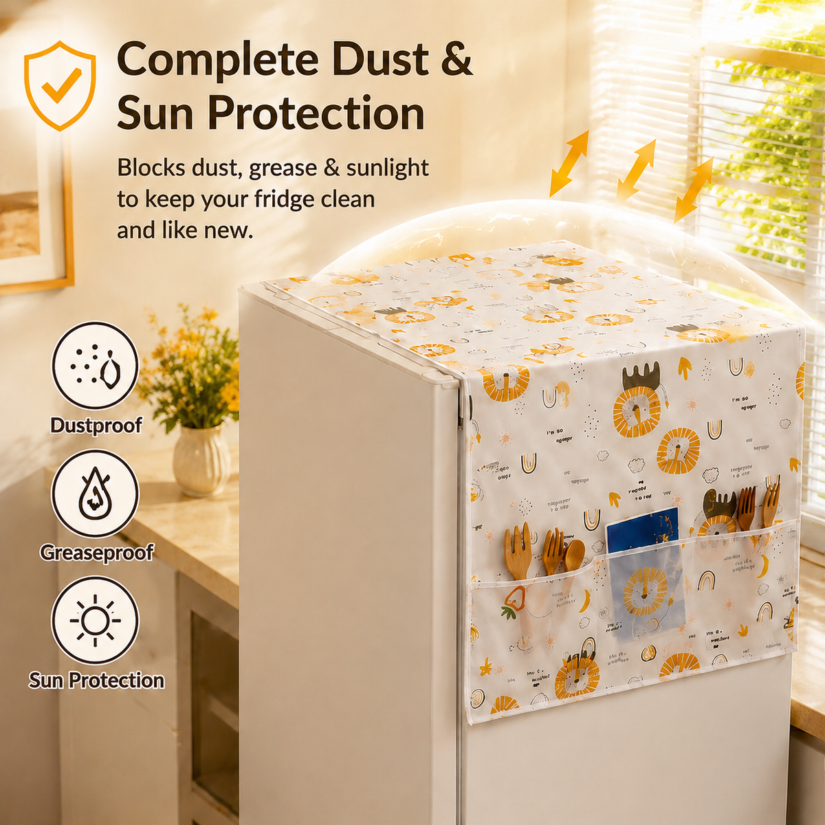 🦁 PEVA Cartoon Fridge Cover