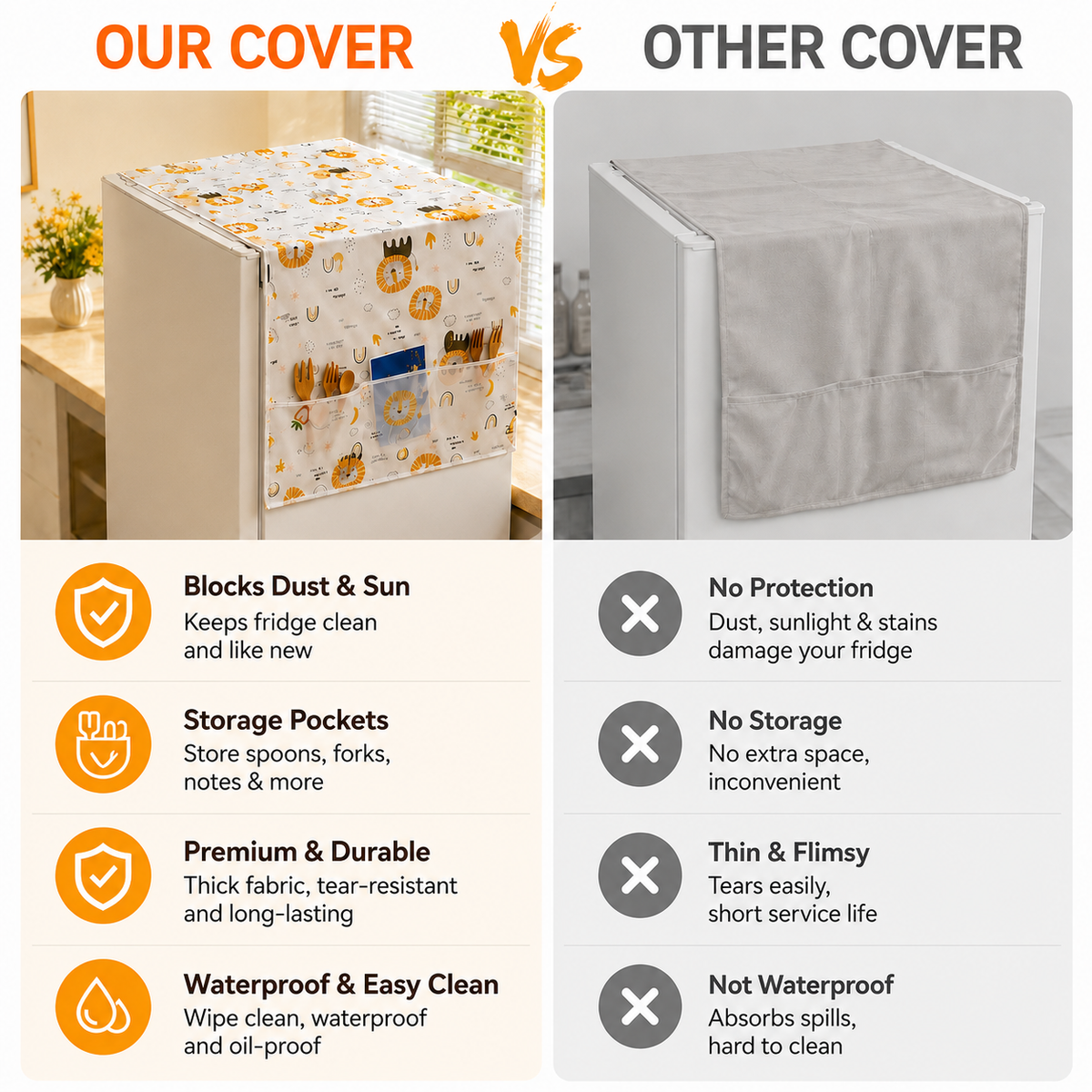 🦁 PEVA Cartoon Fridge Cover