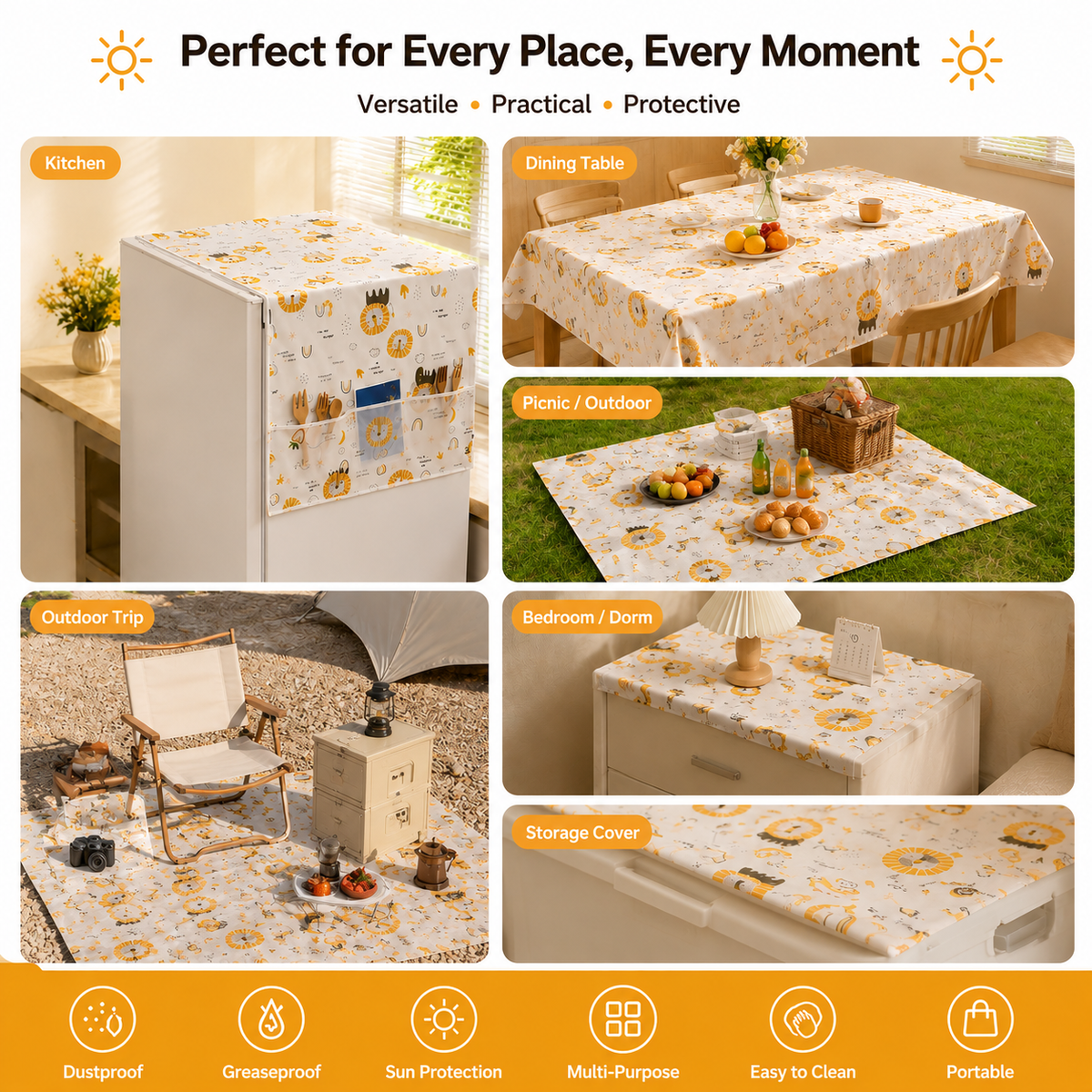 🦁 PEVA Cartoon Fridge Cover