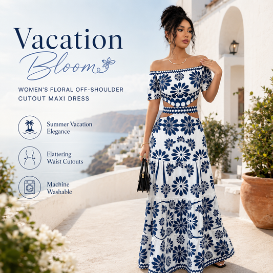 Women's Floral Off-Shoulder Cutout Maxi Dress
