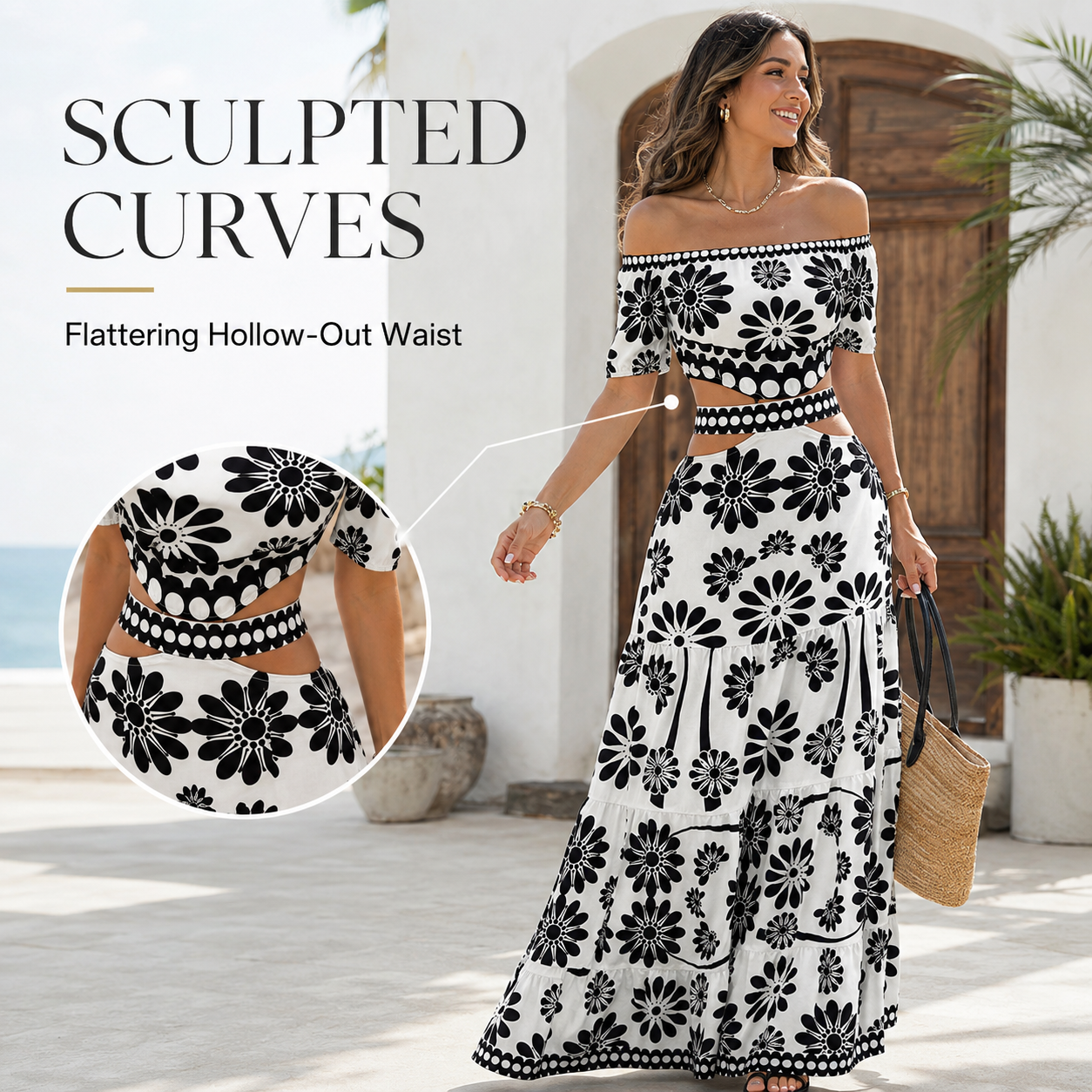 Women's Floral Off-Shoulder Cutout Maxi Dress