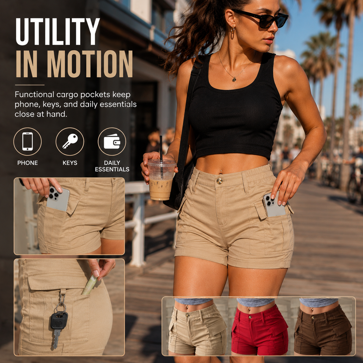 Women's High-Waisted Mini Cargo Shorts