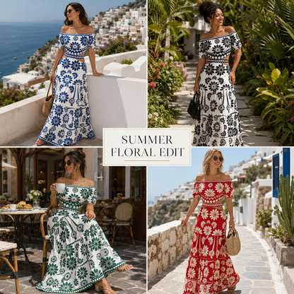 Women's Floral Off-Shoulder Cutout Maxi Dress