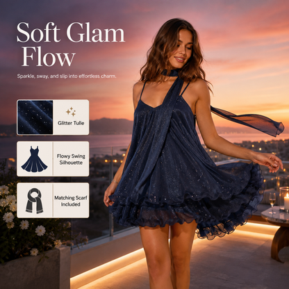 Women's V-Neck Halter Ruffled Mini Dress