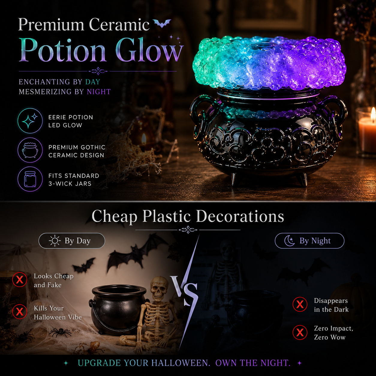 Glowing Bubbling Witch Cauldron Candle Holder