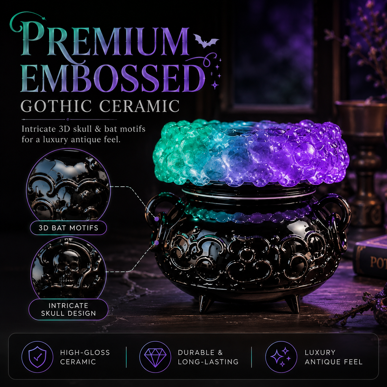 Glowing Bubbling Witch Cauldron Candle Holder