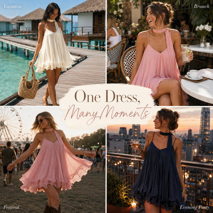 Women's V-Neck Halter Ruffled Mini Dress