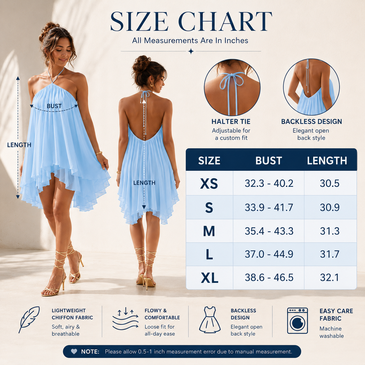 Women's Halter Sleeveless Backless Chiffon Dress