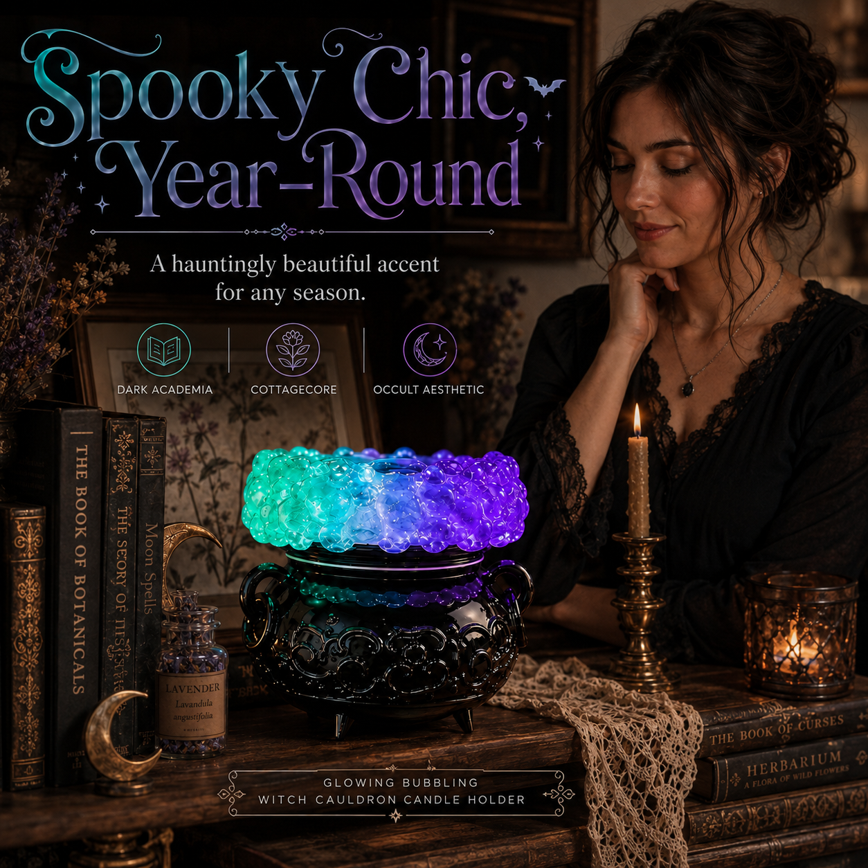 Glowing Bubbling Witch Cauldron Candle Holder