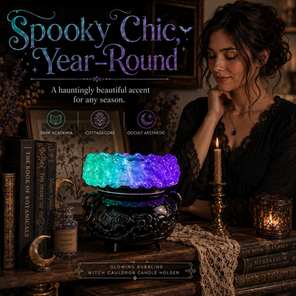 Glowing Bubbling Witch Cauldron Candle Holder