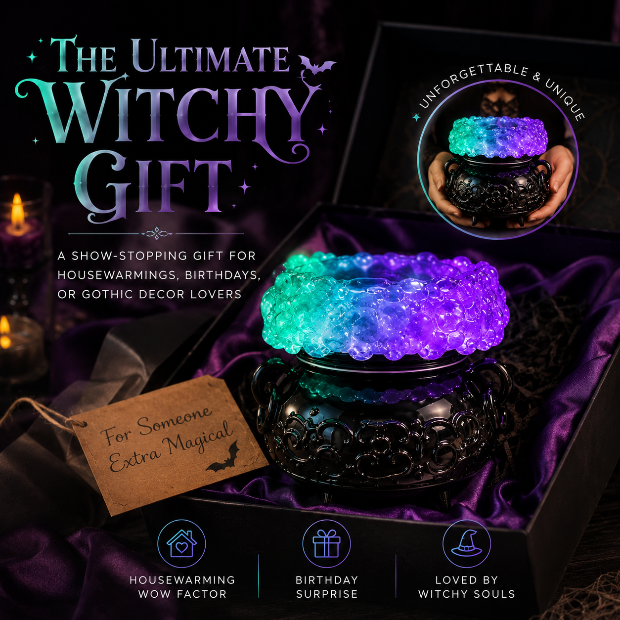 Glowing Bubbling Witch Cauldron Candle Holder