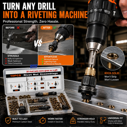 Heavy-Duty Rivet Nut Tool Drill Adapter Kit