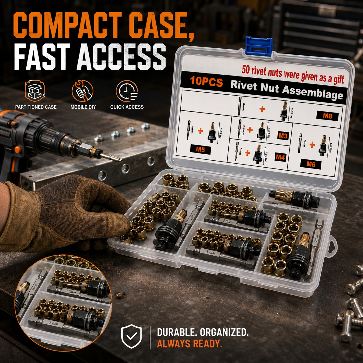 Heavy-Duty Rivet Nut Tool Drill Adapter Kit