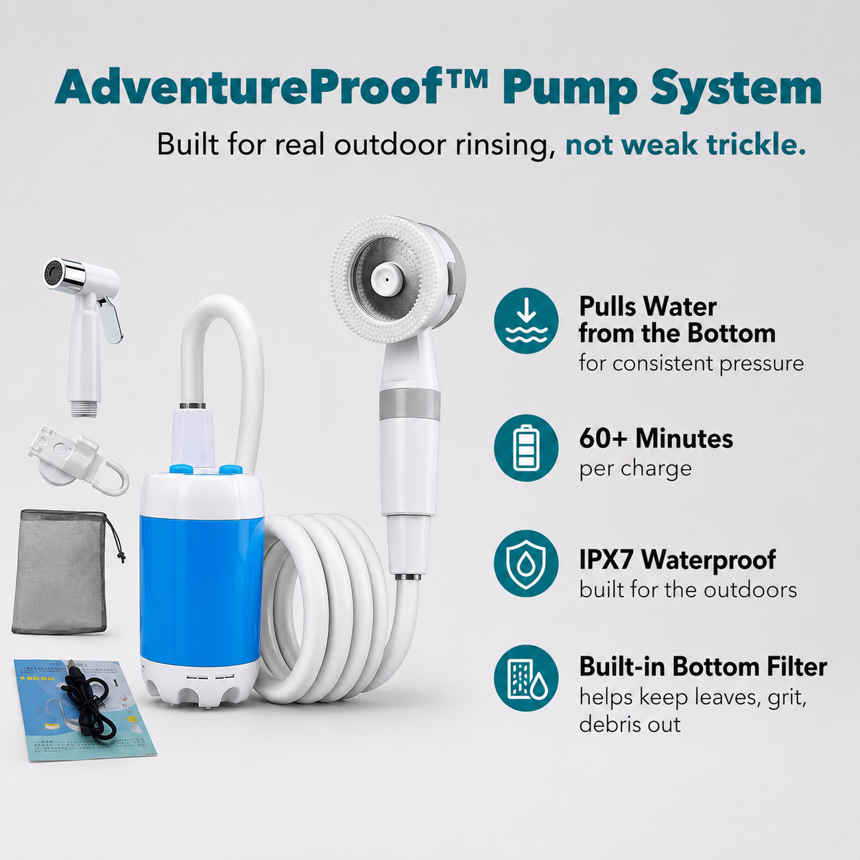 Rechargeable Portable Camping Shower Kit