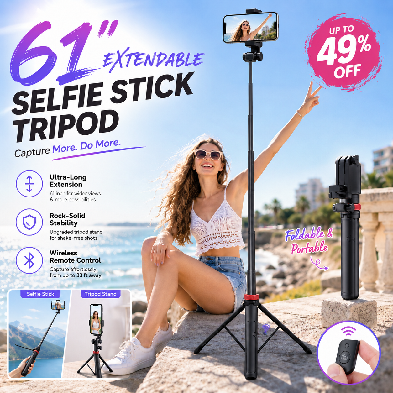63-Inch Extendable Selfie Stick Tripod