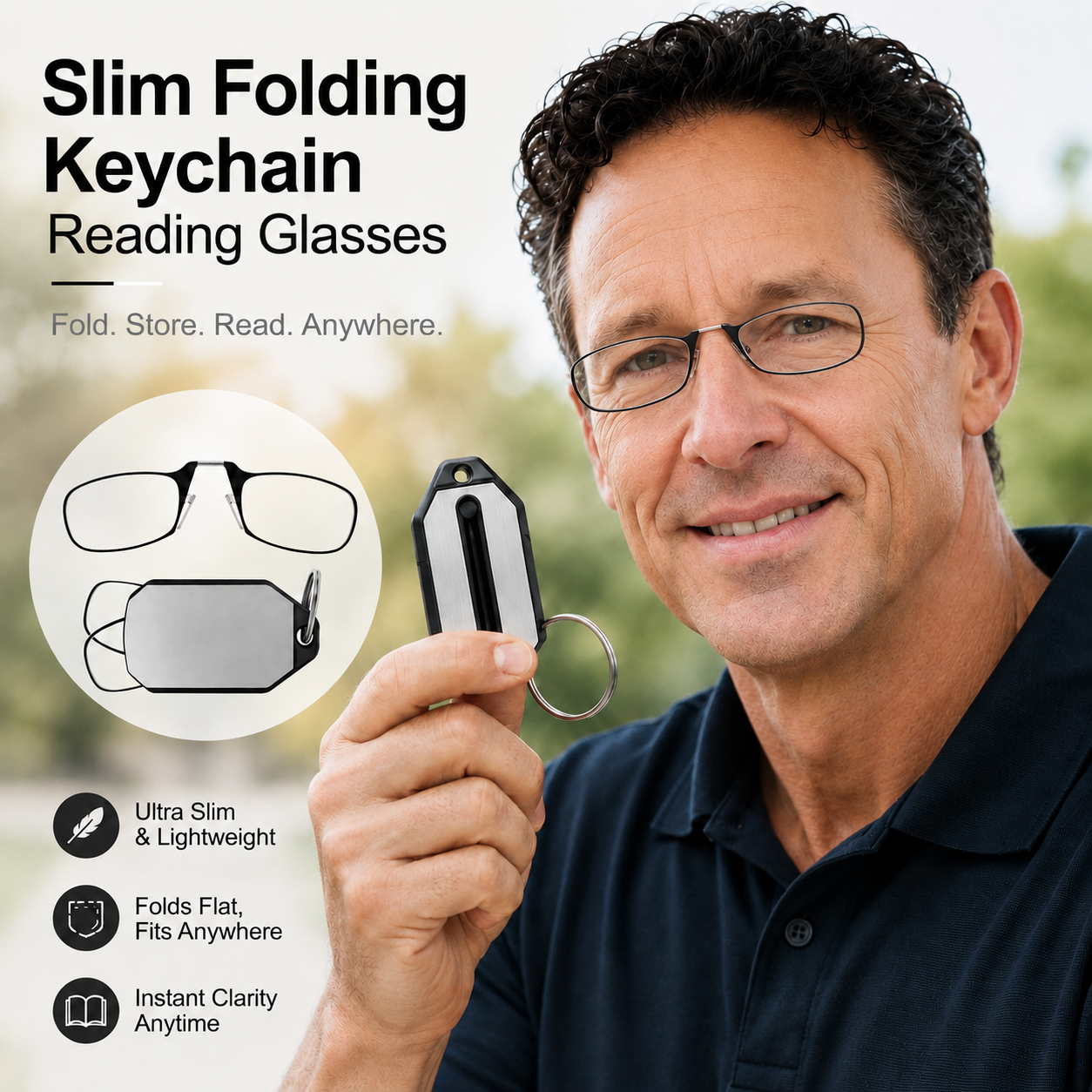 Slim Folding Keychain Reading Glasses - Clips Anywhere, Reads Anytime. 🔑