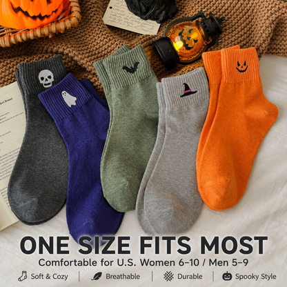🦇🎃 Spooky-Cute Halloween Embroidered Ankle Socks