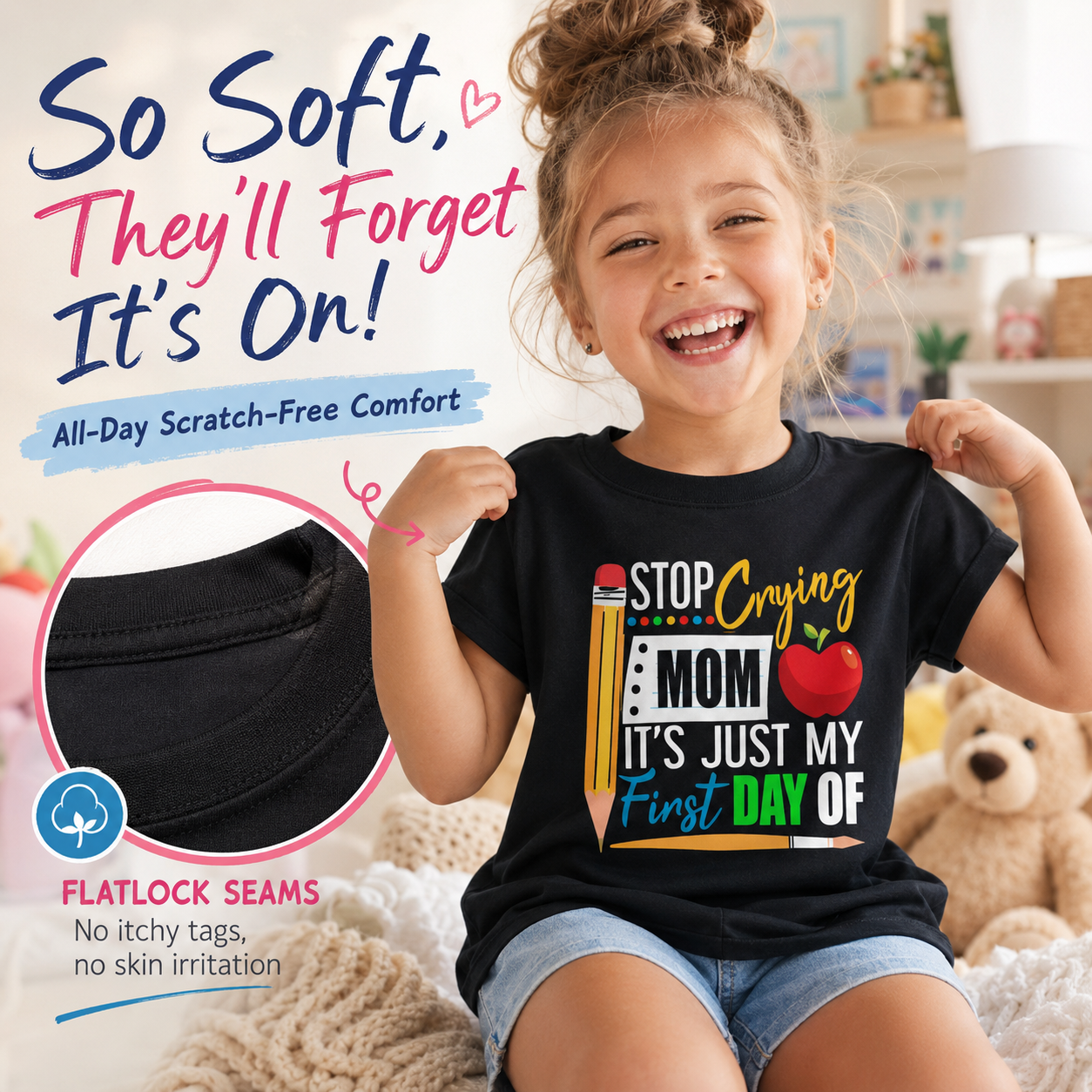 😭 "Stop Crying Mom!" First Day of Kindergarten Kids T-Shirt 🎒