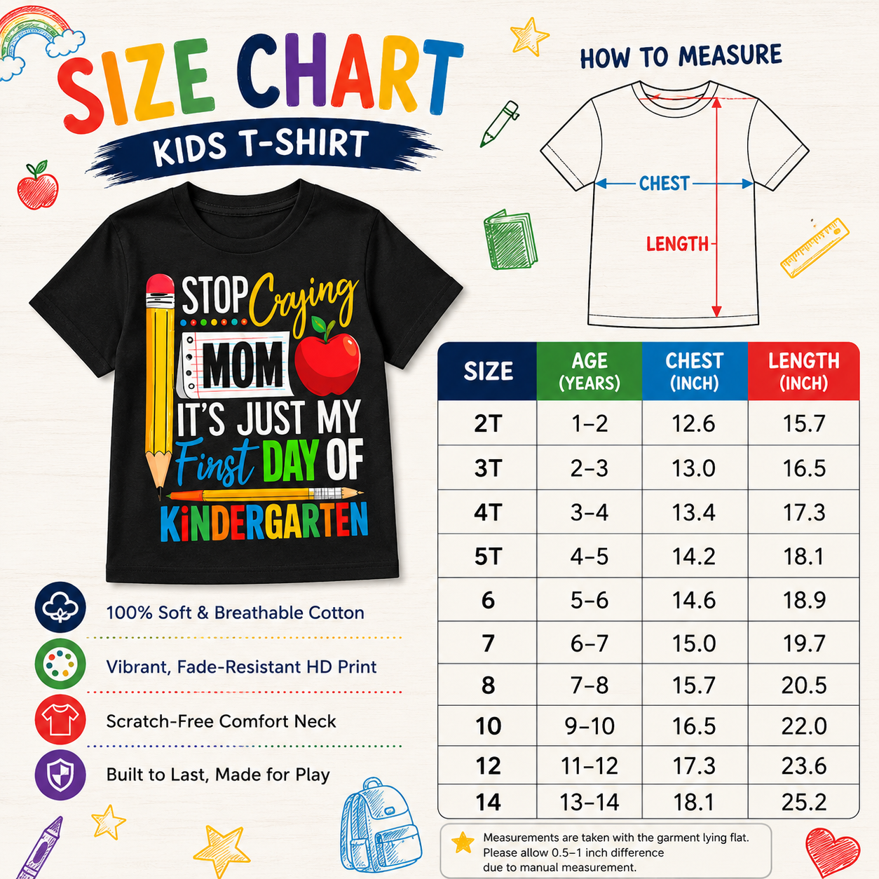😭 "Stop Crying Mom!" First Day of Kindergarten Kids T-Shirt 🎒