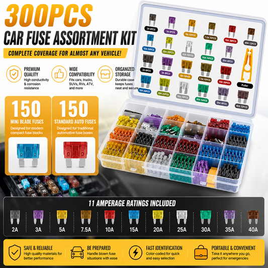 🚗🛠️300Pcs Car Fuse Assortment Kit - Mini, Standard & Micro Fuses