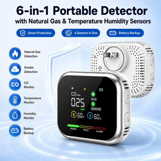 6-in-1 Portable Detector with Natural Gas & Temperature Humidity Sensors