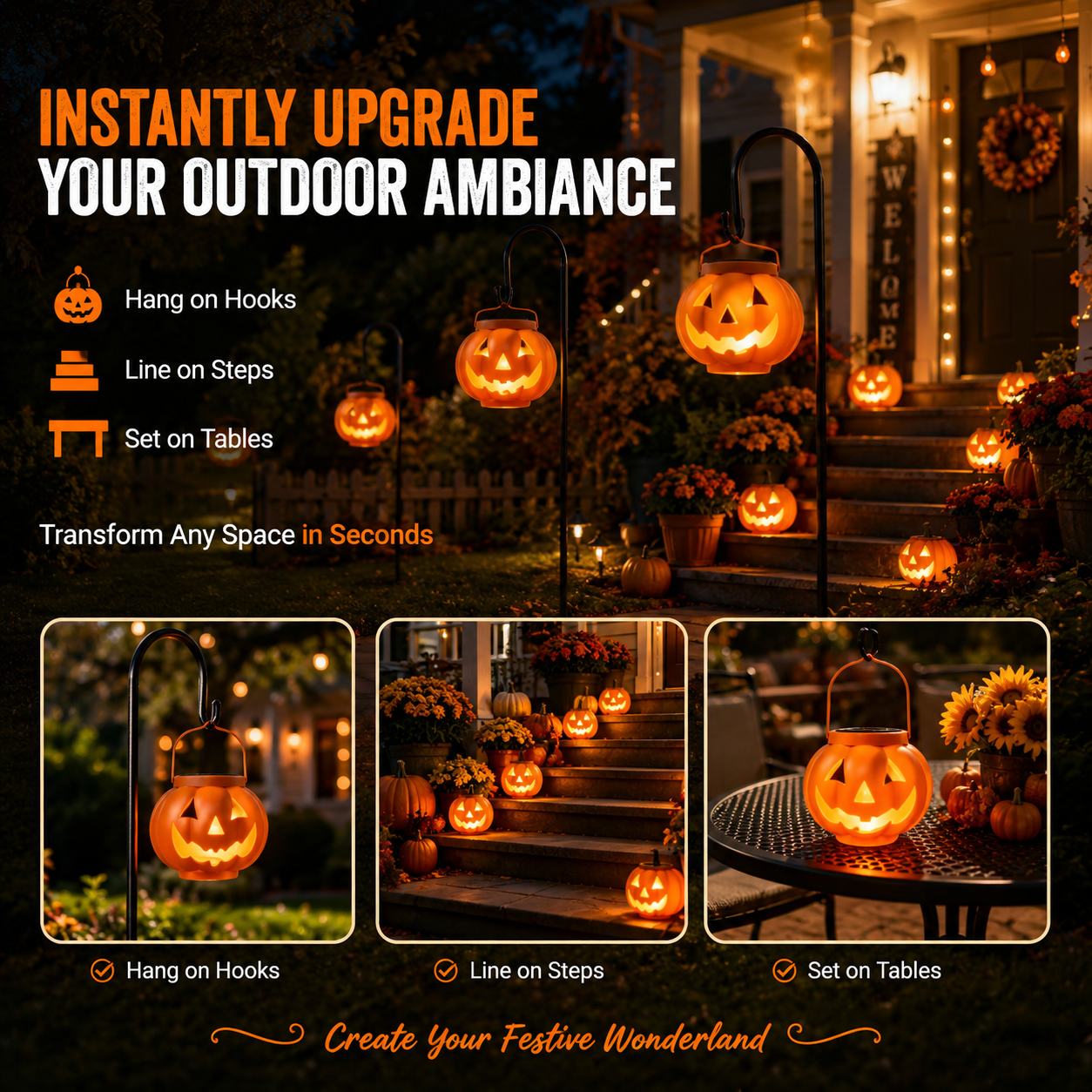🎃 Solar-Powered Pumpkin Lantern | IP65 Weatherproof & Auto-Lit Halloween Decor