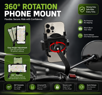 🔒Ultimate Quick-Release & Lock Bike Phone Mount — Secure, Tool-Free, 360° Rotatable Handlebar Cell Phone Holder for Bicycles & Motorcycles