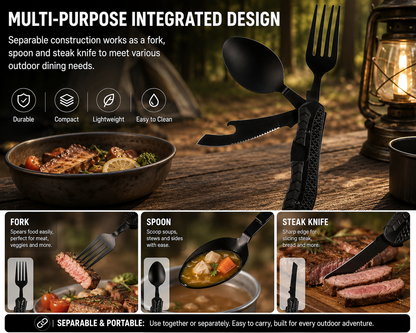 Folding Knife with Fork &amp; Spoon Set-The Ultimate Outdoor Dining Tool for camping &amp; Adventure