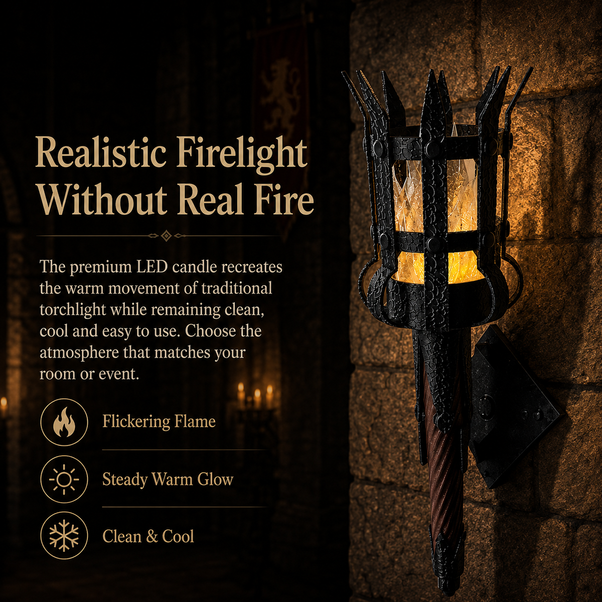 🔥Medieval Torch Wall Sconce: Battery LED Realistic Candle Light with Remote