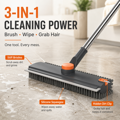 3-in-1 Floor Scrub Brush | 360° Head & 52-In Handle