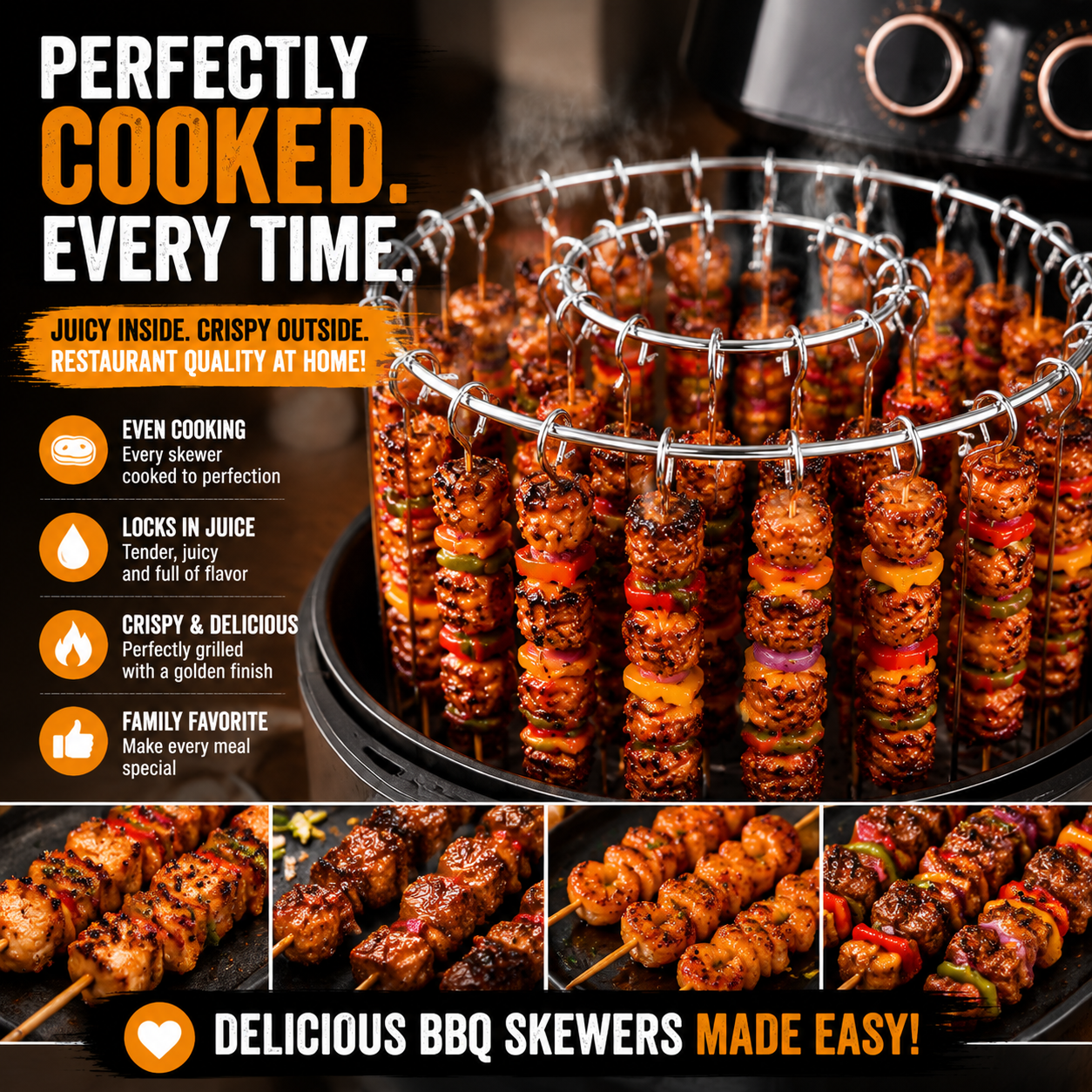 🔥Air Fryer Kebab Rack – 304 Stainless Steel Skewer Grill Stand 🍢