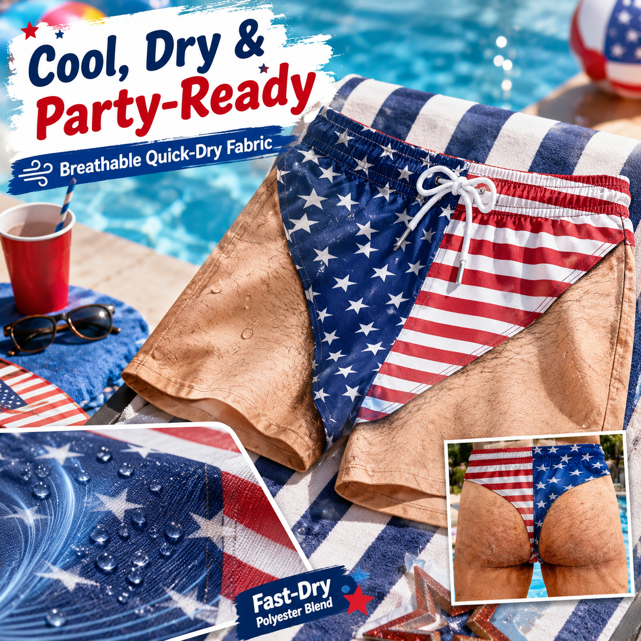 Customized 3D Hairy Legs Patriotic Beach Shorts