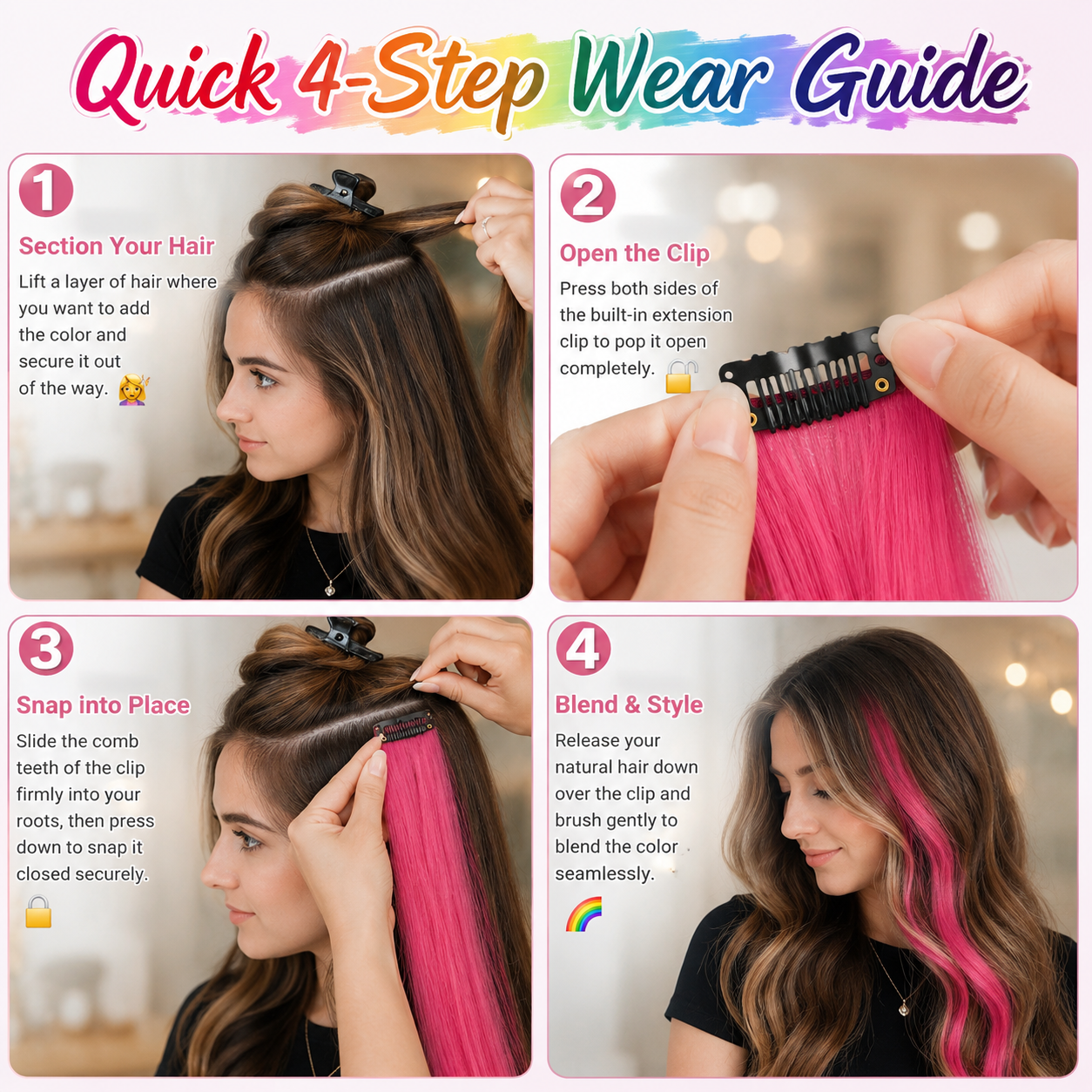Multi-Color Clip-In Rainbow Hair Extensions