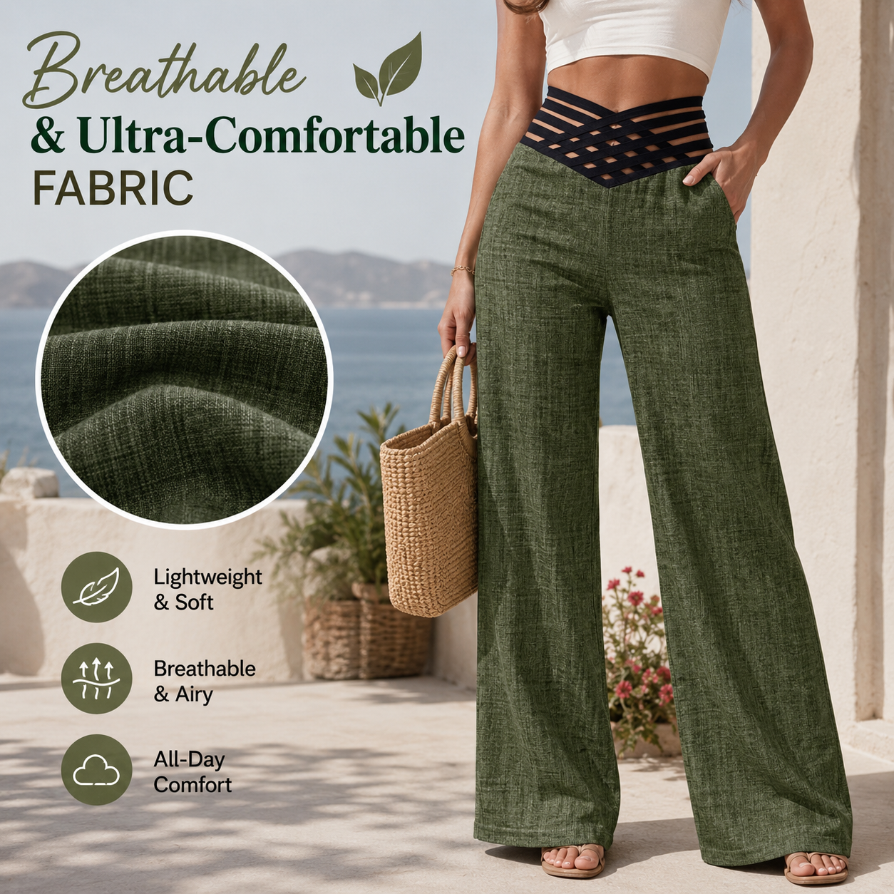 High-Waist Criss-Cross Wide-Leg Trousers