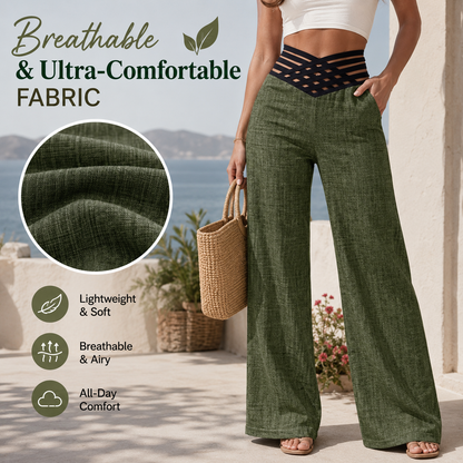 High-Waist Criss-Cross Wide-Leg Trousers