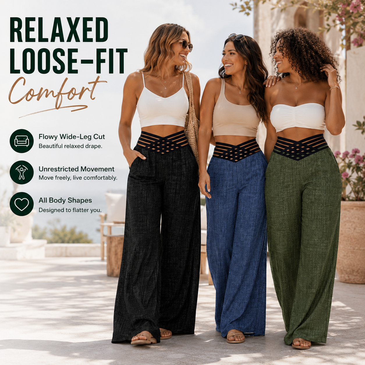 High-Waist Criss-Cross Wide-Leg Trousers