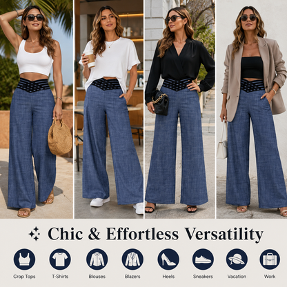 High-Waist Criss-Cross Wide-Leg Trousers