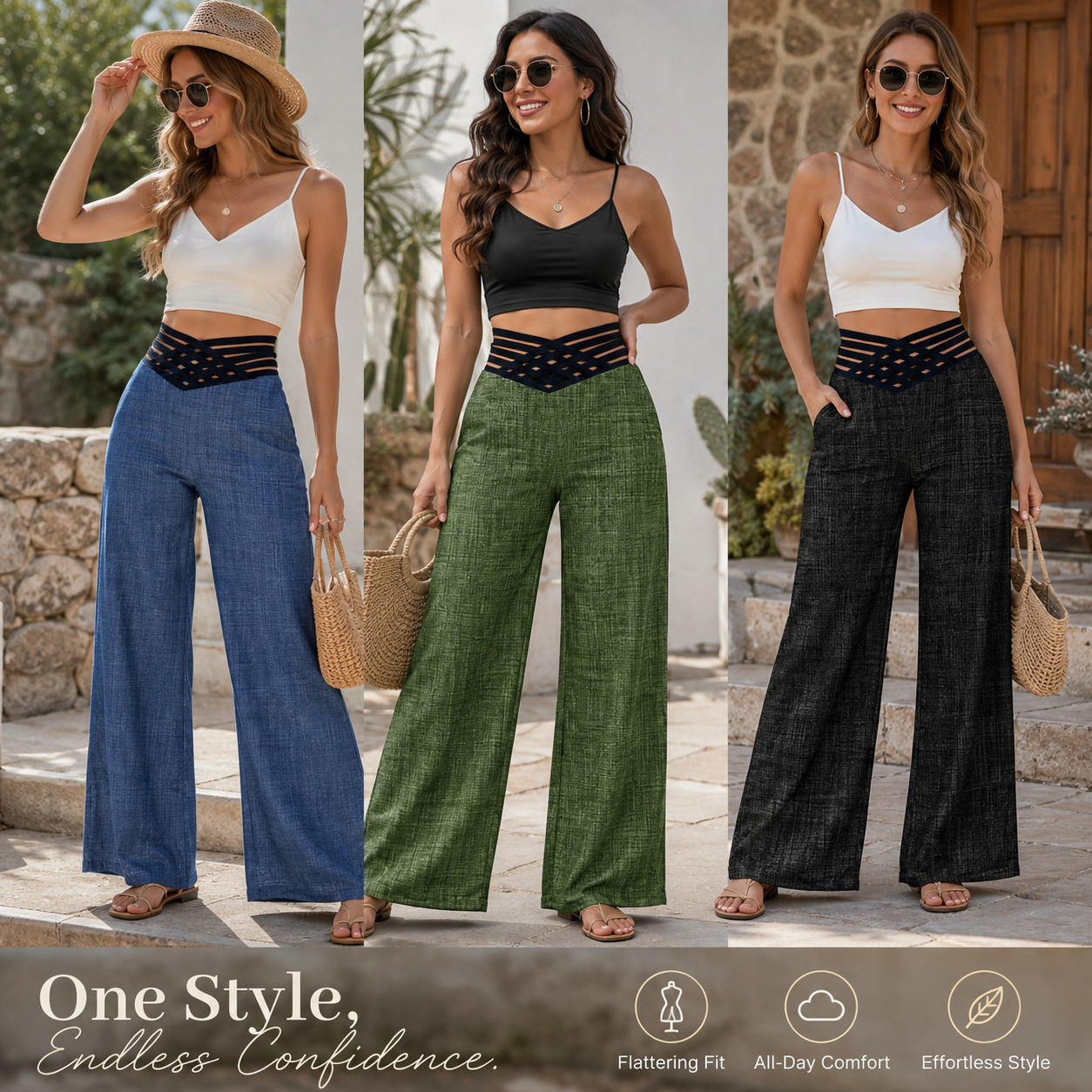High-Waist Criss-Cross Wide-Leg Trousers