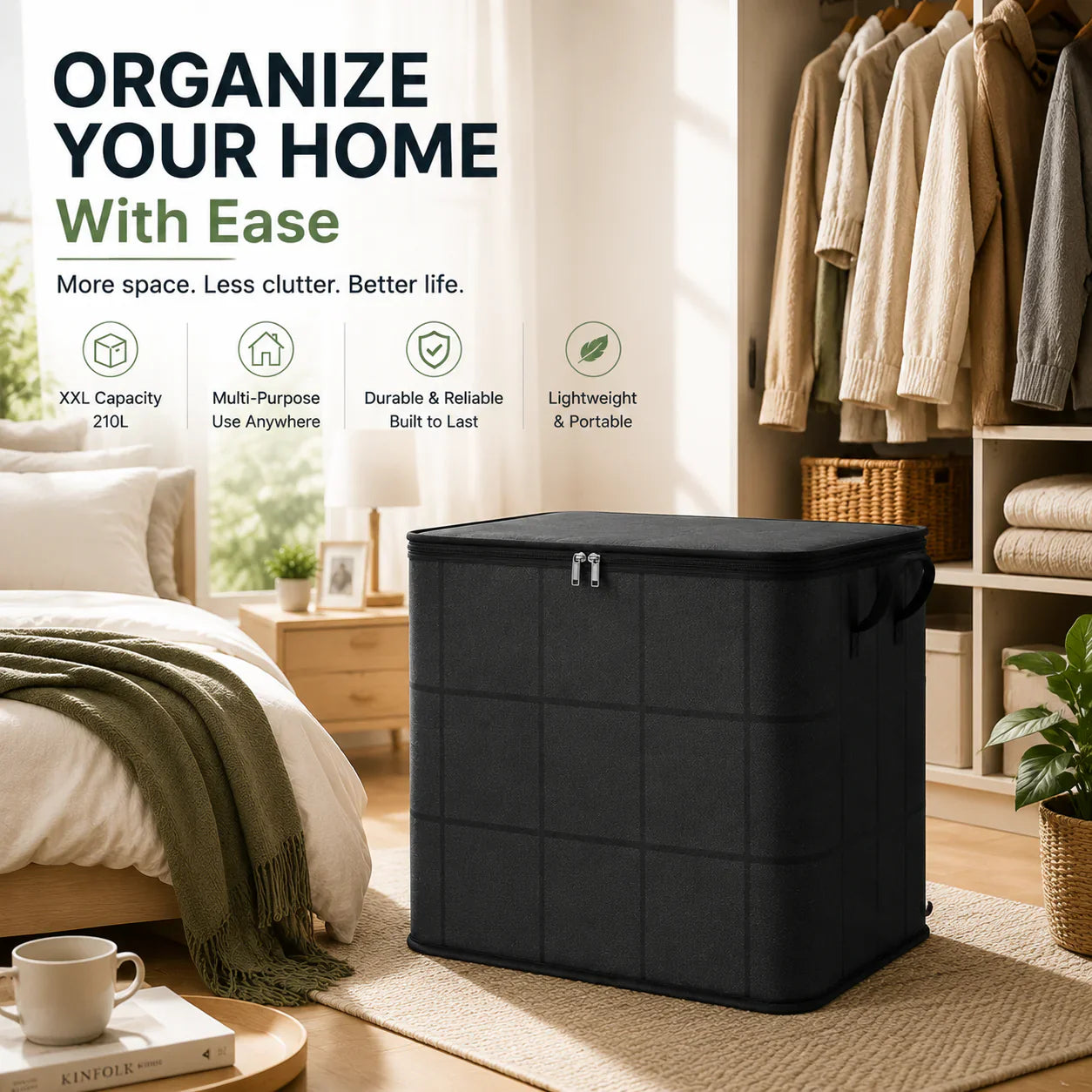 🏠 Foldable Fabric Storage Bag (140L Container)✨