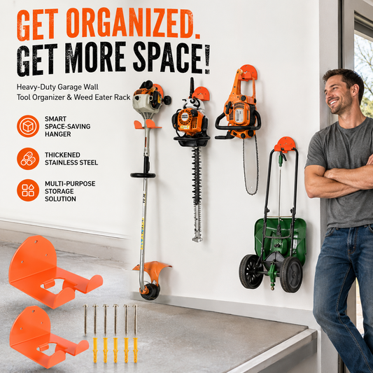 Heavy-Duty Garage Wall Tool Organizer & Weed Eater Rack