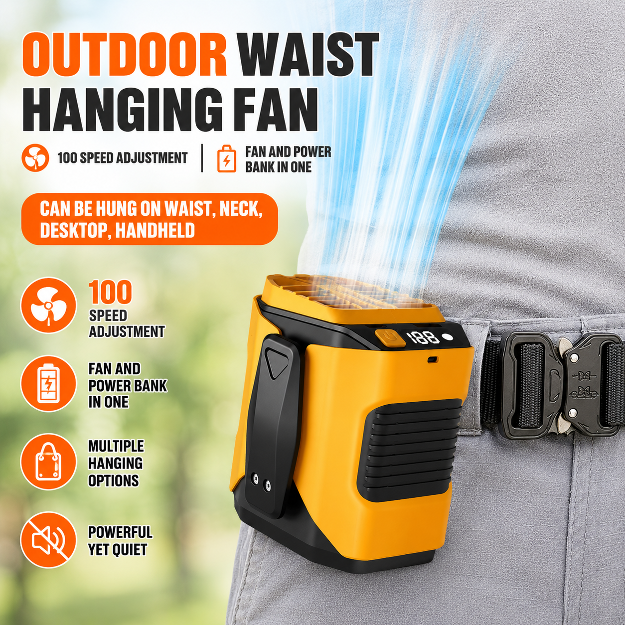 Upgrade Rechargeable Waist Fan with Power Bank