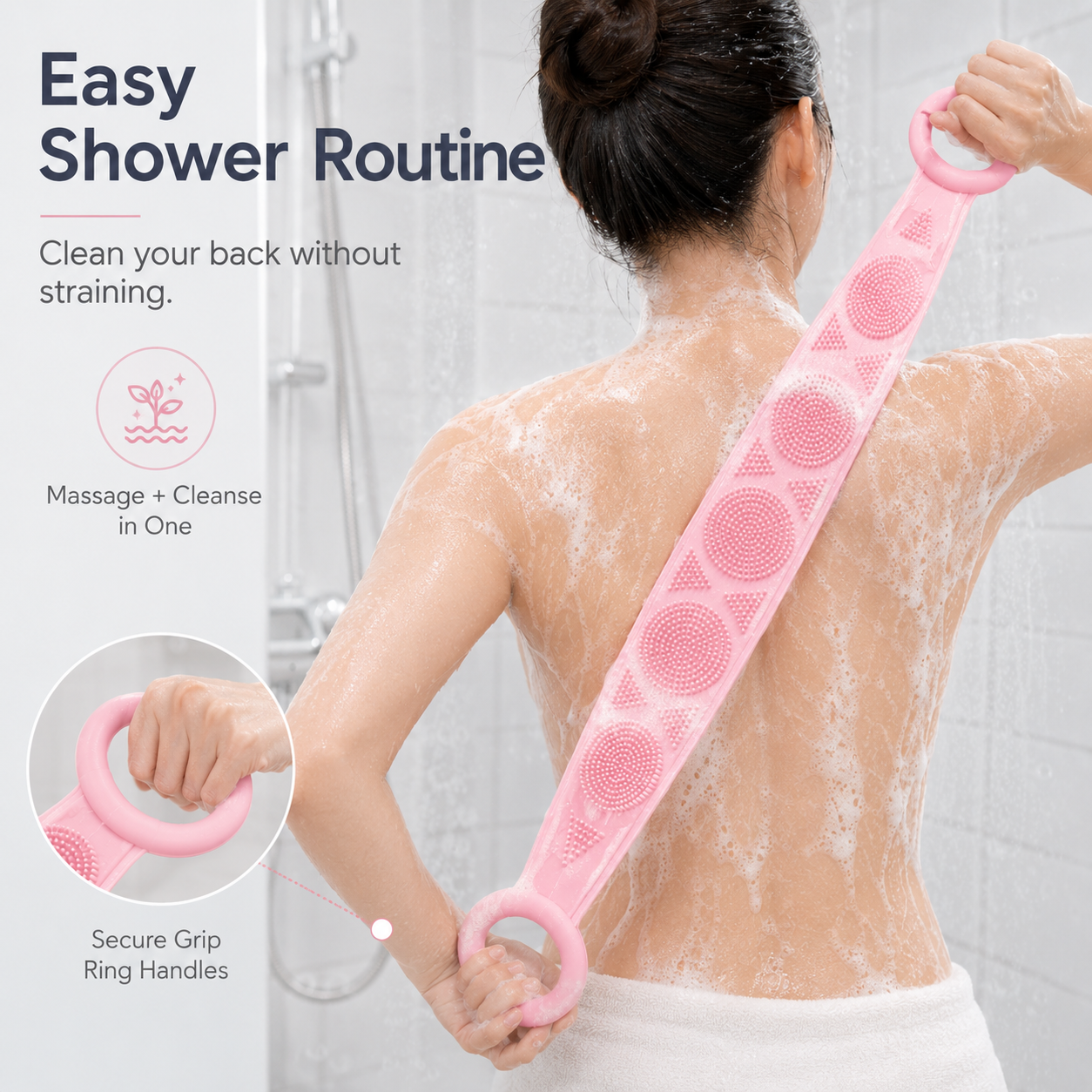 🛁💦 70cm Extra Long Double-Sided Silicone Shower Massager | Easily Clean Your Back