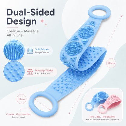 🛁💦 70cm Extra Long Double-Sided Silicone Shower Massager | Easily Clean Your Back