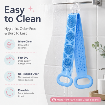 🛁💦 70cm Extra Long Double-Sided Silicone Shower Massager | Easily Clean Your Back