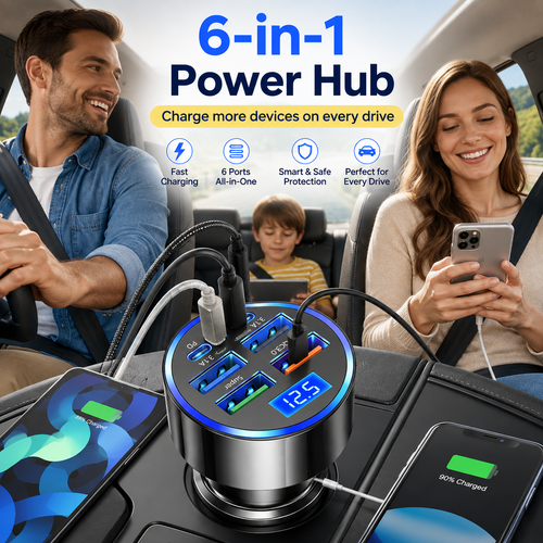 🎉 2026 Offer — Over 44,100 sold! 🔋 6-in-1 Car Fast Charger with Voltage Display
